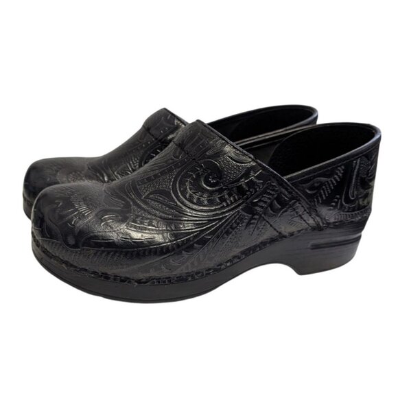 Dansko Womens 10 Clogs Cabrio Tool Black Leather Slip Resistant Nurse Paisley - Picture 7 of 11